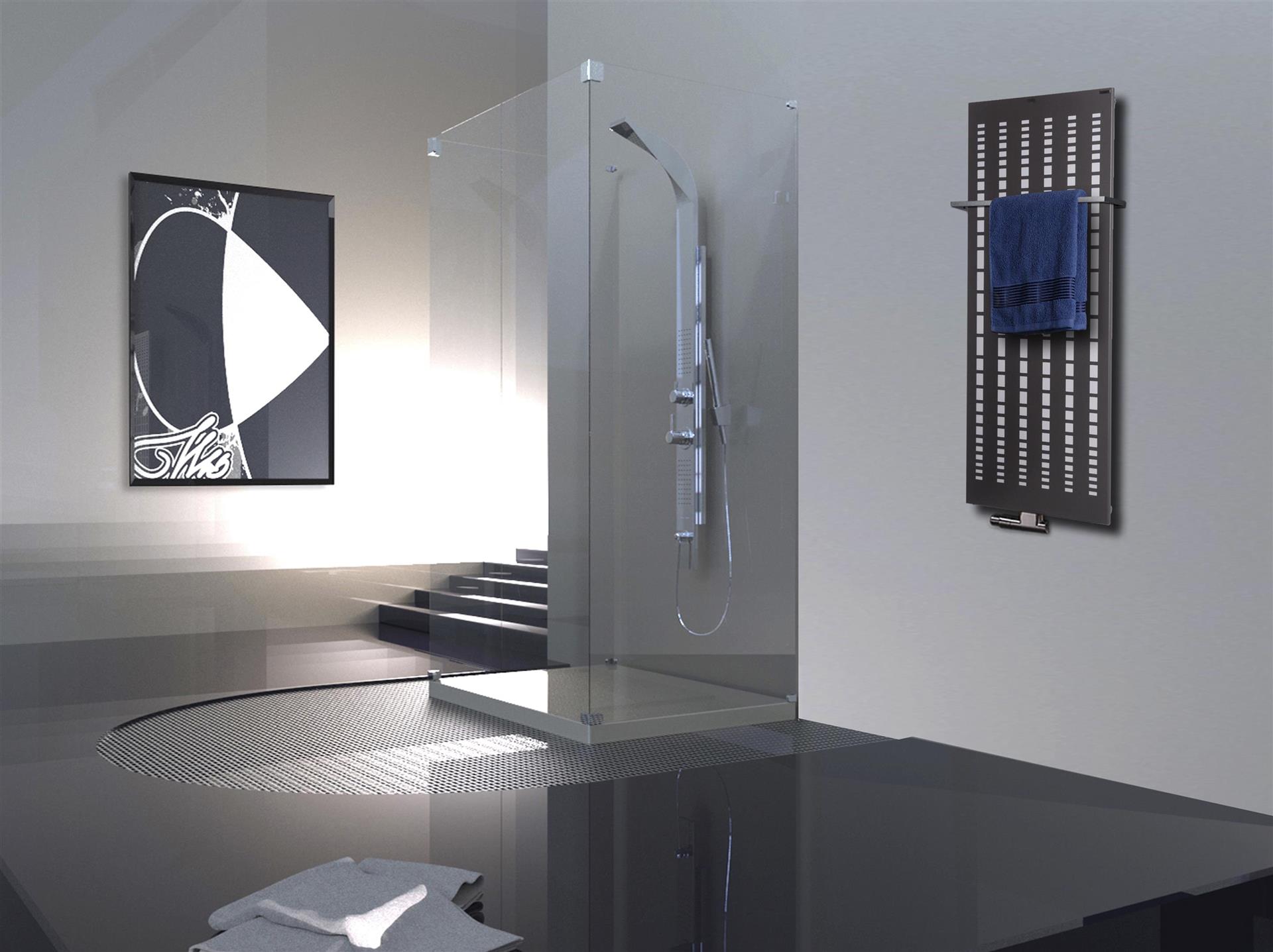 BADHEIZKÖRPER Design broken Mirror 2 120x47cm 799 Watt anthrazit - moonstone (+1 Halter 15mm) SZAGATO Designheizkörper Mittelanschluss Handtuchwärmer