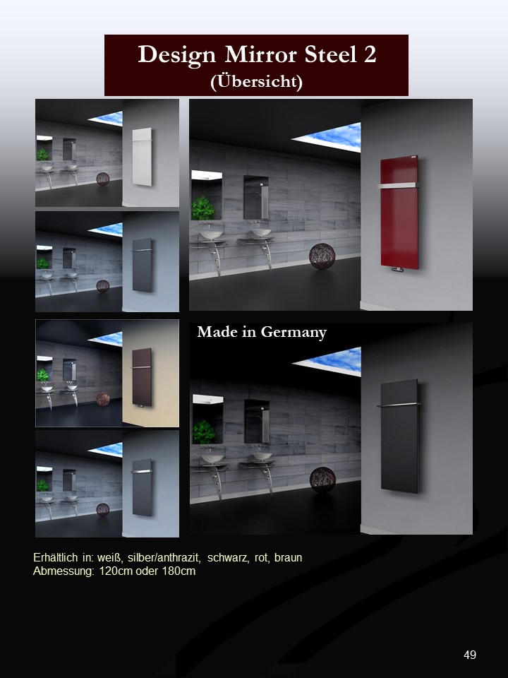 BADHEIZKÖRPER Design Mirror 2 120x47cm 799 Watt Edelstahl matt (+1 Halter 30mm) SZAGATO Designheizkörper Handtuchheizkörper mit Mittelanschluss