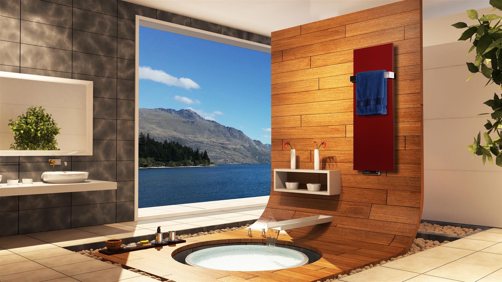 BADHEIZKÖRPER Design Mirror Steel 2 120x47cm 799 Watt rot (+1 Halter glänzend 50mm) SZAGATO Designheizkörper Handtuchheizkörper mit Mittelanschluss