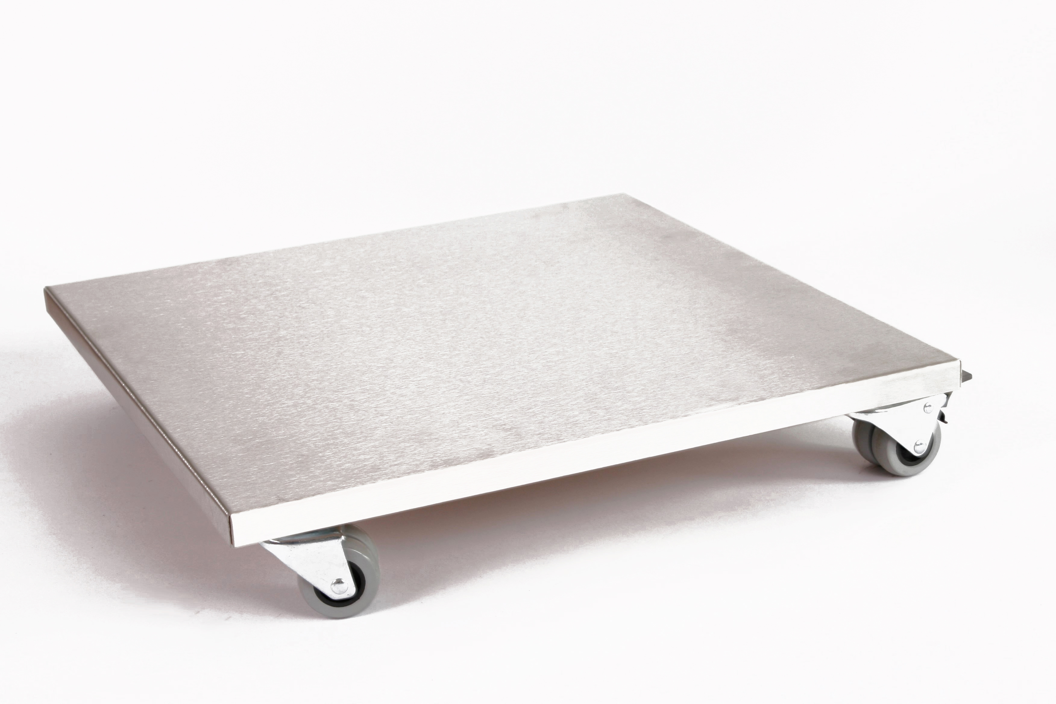 Rollbrett Pflanzenroller 50x50cm Edelstahl 300kg Doppelrollen + Bremse SZAGATO Made in Germany Blumenuntersetzer Möbelroller Outdoor Blumenroller