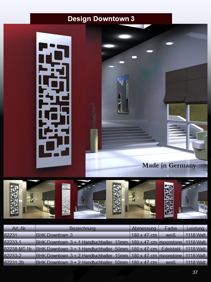 BADHEIZKÖRPER Design Downtown 3 180x47cm 1118 Watt weiß +1 Halter 15mm SZAGATO Designheizkörper Handtuchheizkörper mit Mittelanschluss Handtuchwärmer