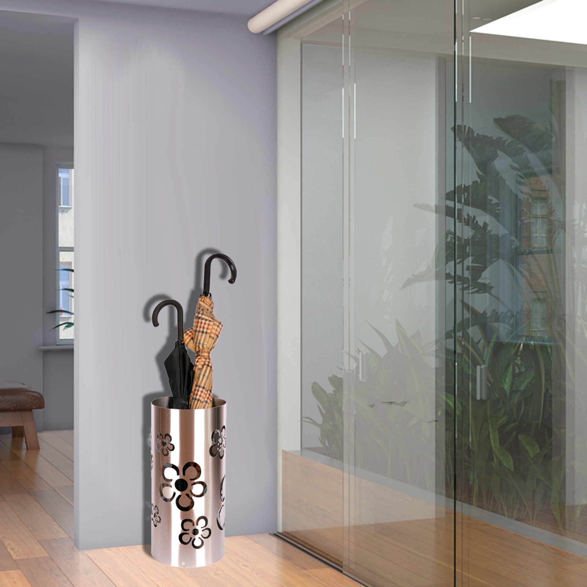 Schirmständer Design Flower Frame 49xØ23cm Edelstahl matt SZAGATO Regenschirmständer Schirmständer große Schirme Schirmhalter moderne Schirmständer