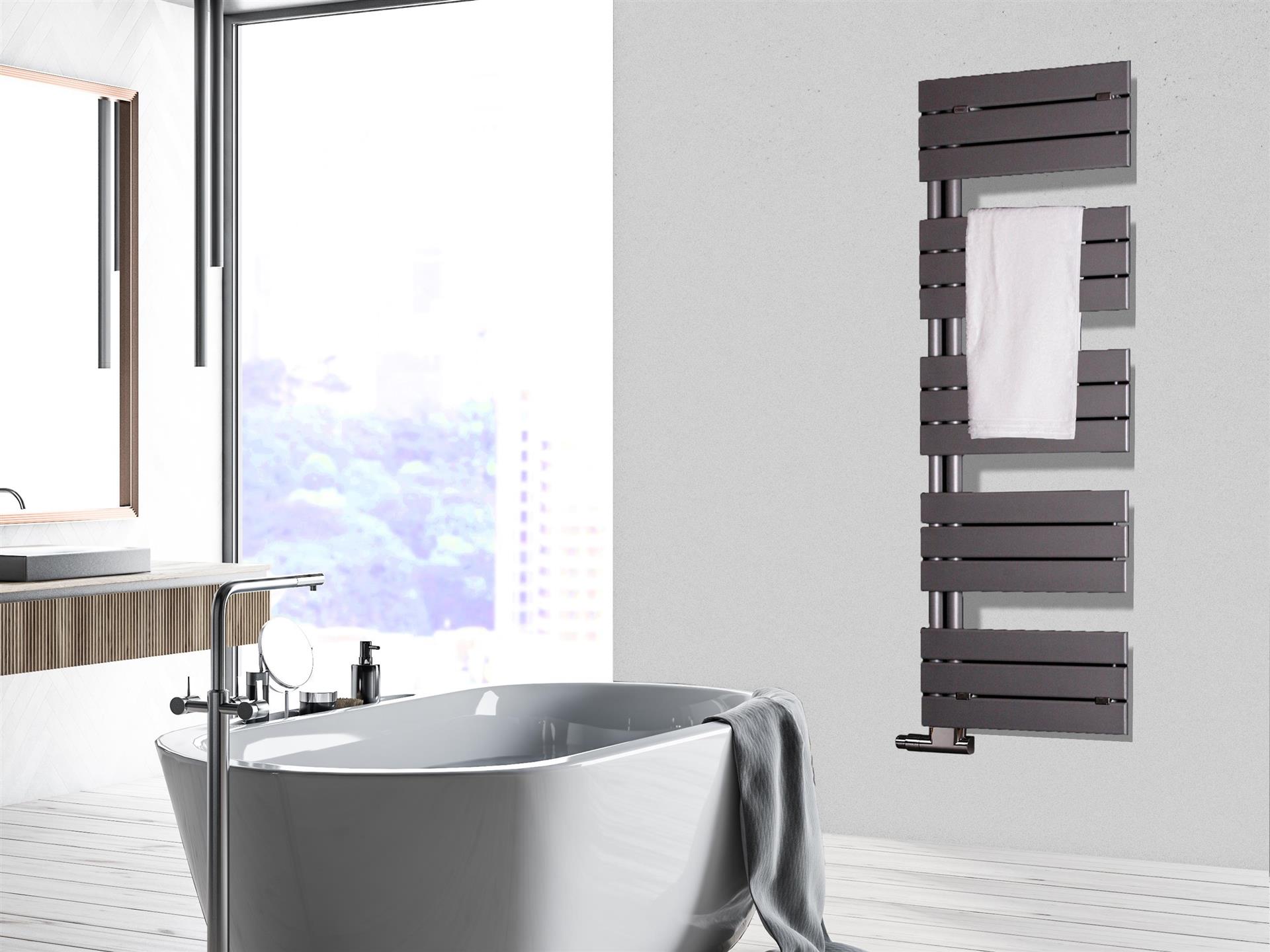 BADHEIZKÖRPER Design Chicago 2 145x50cm 640 Watt anthrazit - moonstone SZAGATO Designheizkörper Handtuchheizkörper mit Mittelanschluss Handtuchwärmer