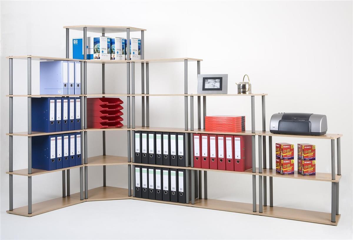 Wohnzimmerregal Bücherregal SZAGATO 142x69x30cm Buche Stahlrohr silber 5 Böden Made in Germany Ordnerregal Wohnregal Büroregal Holzregal #1