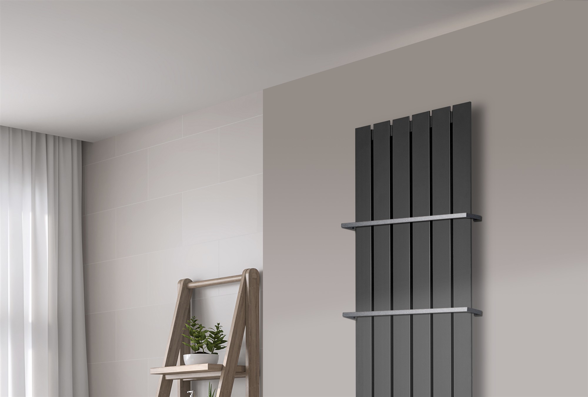BADHEIZKÖRPER Design Peking 3 180x47cm anthrazit - moonstone (+2 Halter 15mm) SZAGATO Handtuchheizkörper mit Mittelanschluss Handtuchwärmer