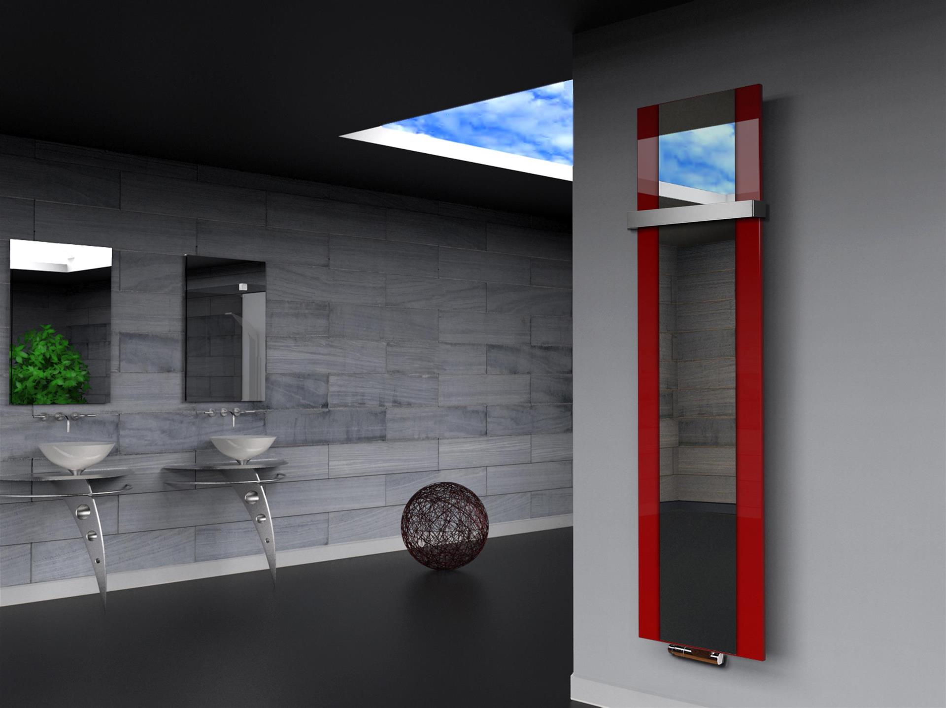 BADHEIZKÖRPER mit Spiegel Design Singapur 3 180x47cm 1118 Watt rot  (+1 Halter 50mm) SZAGATO Designheizkörper mit Mittelanschluss Handtuchwärmer