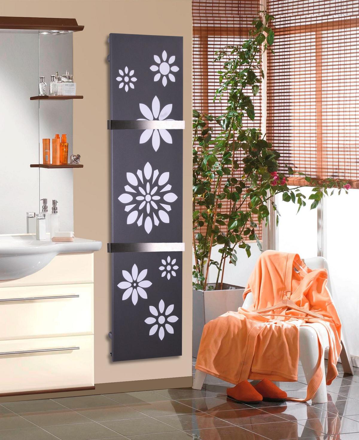 BADHEIZKÖRPER Design Flower 3 180x47cm 1118 Watt anthrazit - moonstone (+2 Halter 50mm) SZAGATO Designheizkörper mit Mittelanschluss Handtuchwärmer