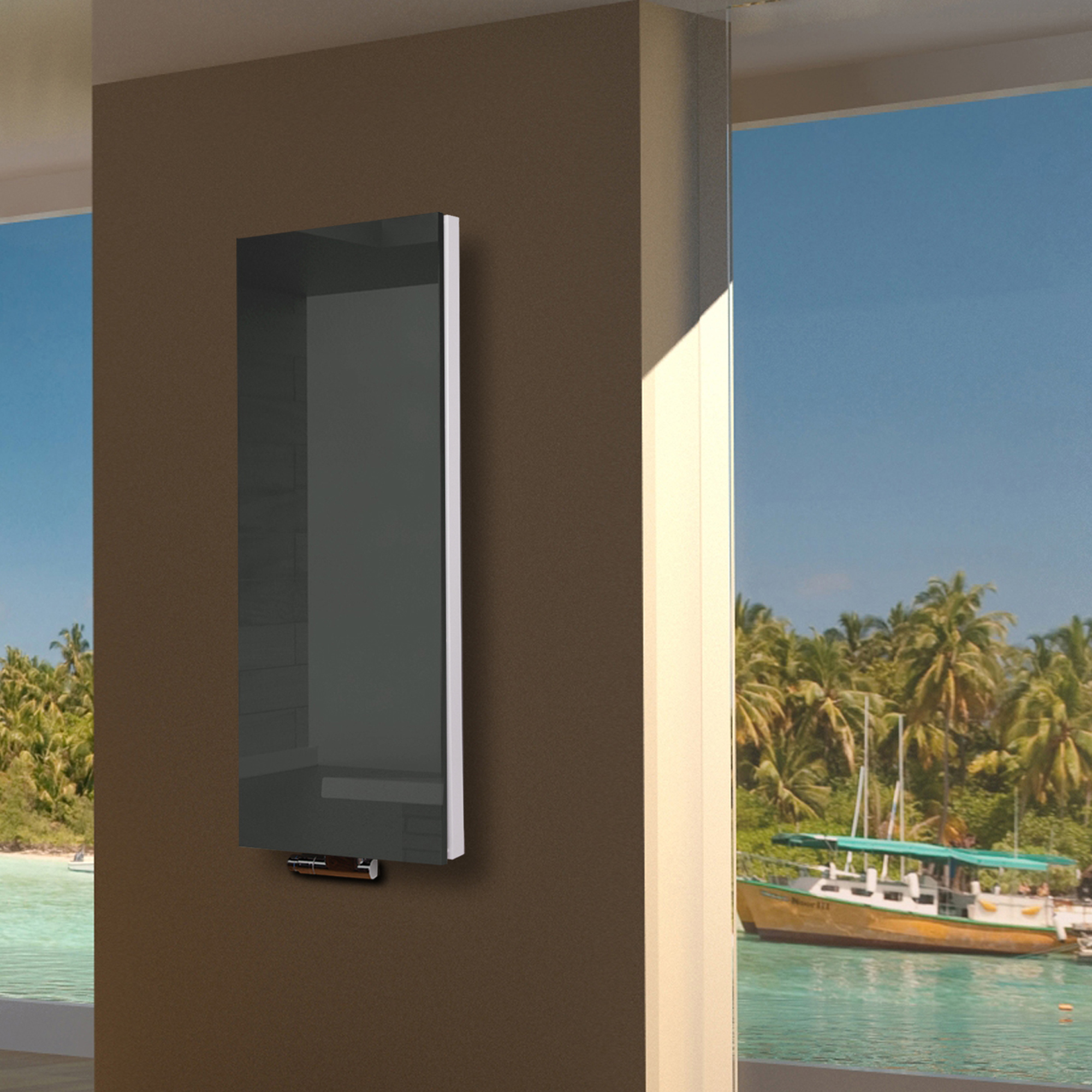 BADHEIZKÖRPER mit Glas Montevideo 5 Glasfront 120x47cm 1458 Watt anthrazit SZAGATO DesignHeizkörper Handtuchheizkörper Mittelanschluss Handtuchwärmer