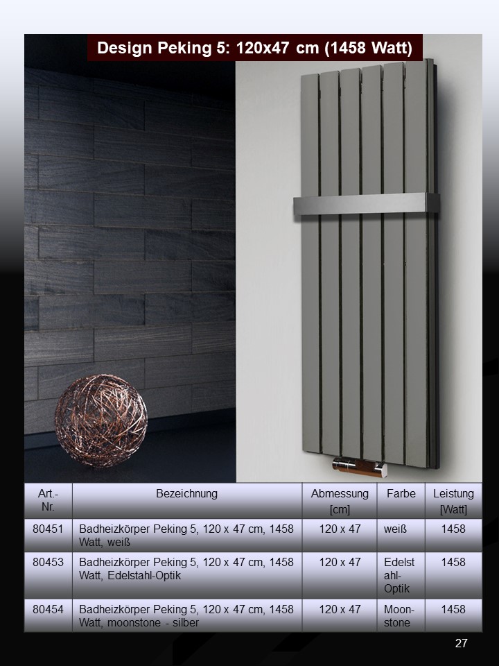 BADHEIZKÖRPER Design Peking 5 120x47cm 1458 Watt Edelstahloptik (+2 Knopfhalter) SZAGATO Designheizkörper Handtuchheizkörper mit Mittelanschluss Handtuchwärmer