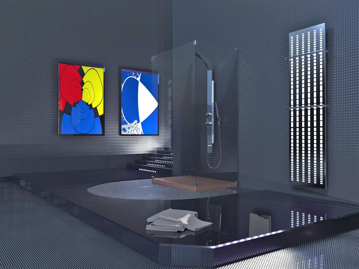 BADHEIZKÖRPER Design broken Mirror 3 180x47cm 1118 Watt Edelstahl (+1 Halter glänzend 15mm) SZAGATO Designheizkörper Mittelanschluss Handtuchwärmer