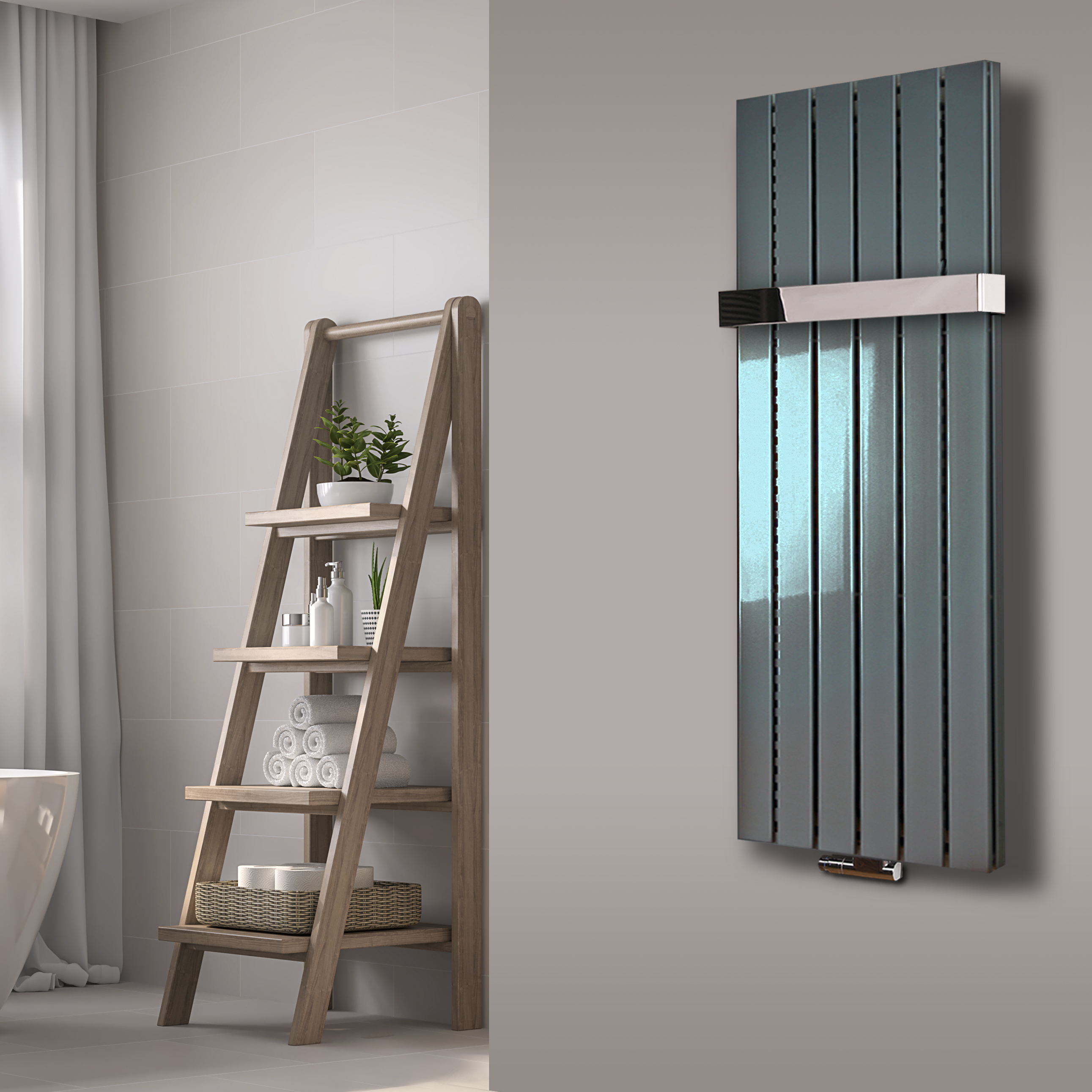 BADHEIZKÖRPER Design Peking 5 120x47cm 1458 Watt Edelstahloptik (+1 Halter 50mm glänzend) SZAGATO Designheizkörper Handtuchheizkörper mit Mittelanschluss Handtuchwärmer