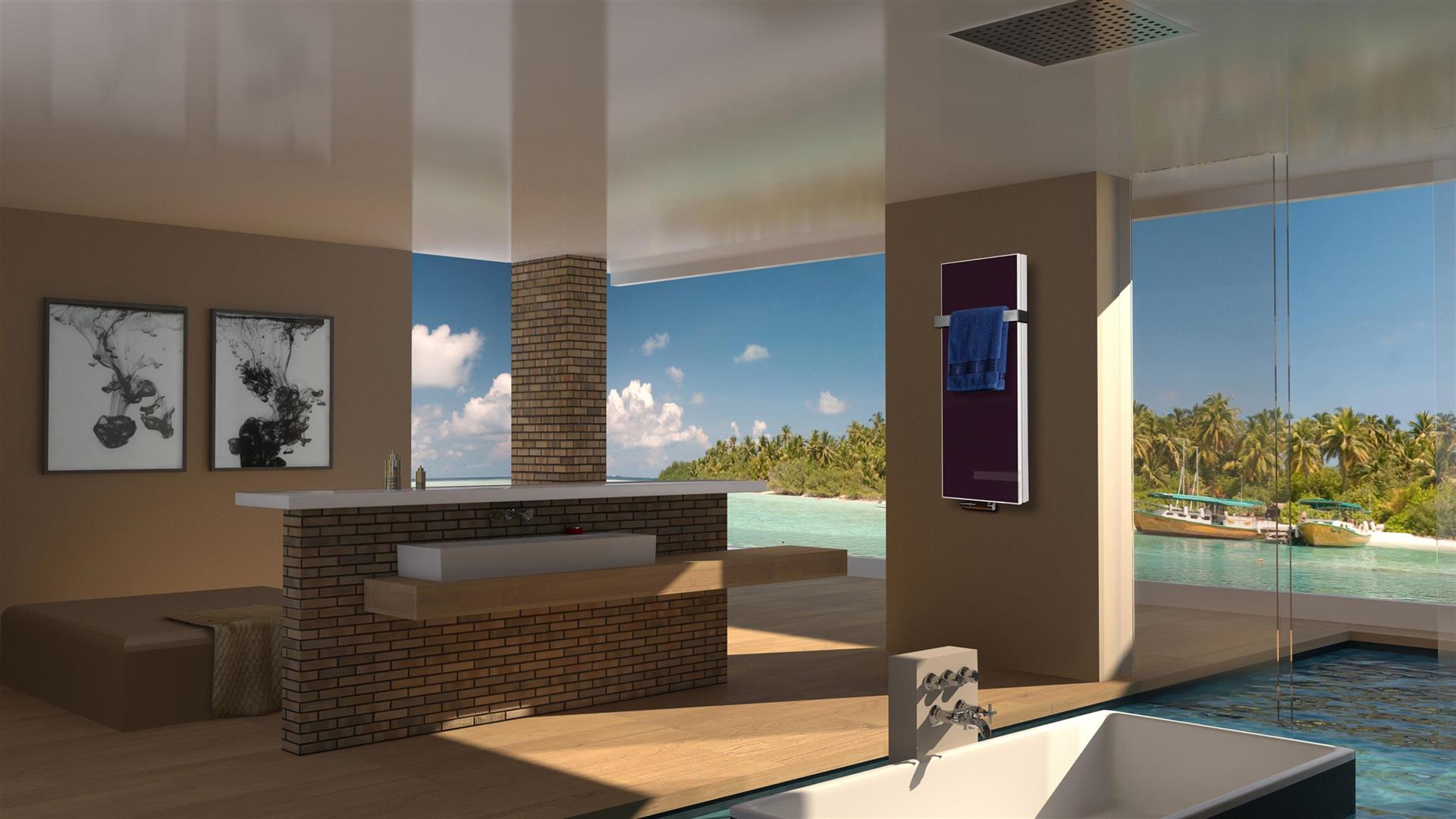 BADHEIZKÖRPER Glas Montevideo 5 Glasfront 120x47cm 1458Watt violett +1 Halter 50mm SZAGATO Designheizkörper Handtuchheizkörper mit Mittelanschluss