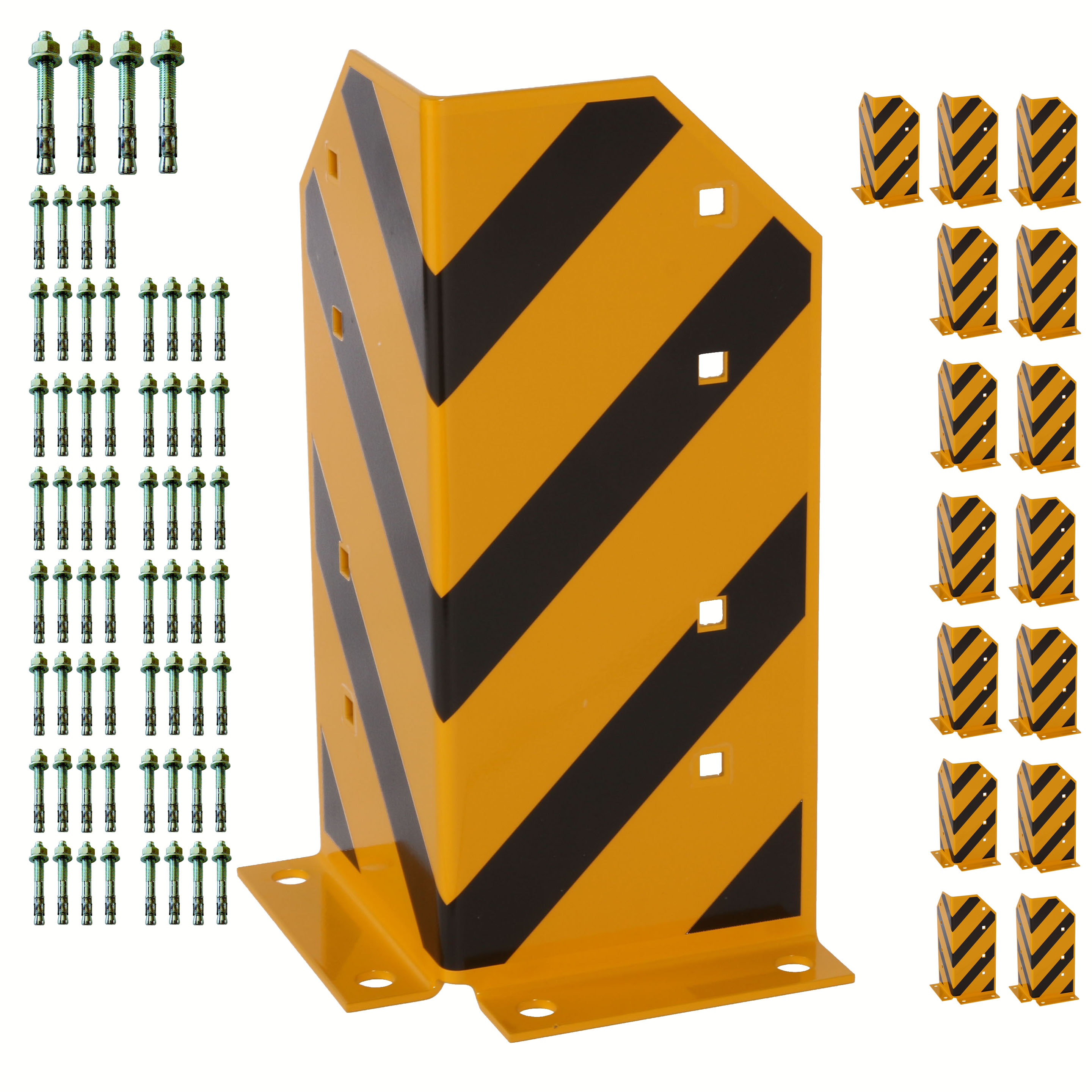 Rammschutz SET (16 Stück) 400x165x165x4 mm gerade inkl. 64 Einschlagdübel  SZAGATO Regal Anfahrschutz  Rammschutzbügel  Anfahrschutzecke