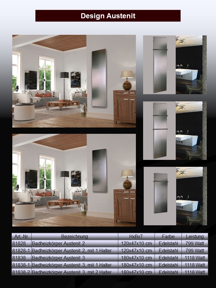 BADHEIZKÖRPER Design Austenit 2 120x47cm 799 Watt Edelstahl +1 Halter 15mm SZAGATO Designheizkörper Handtuchheizkörper Mittelanschluss Handtuchwärmer