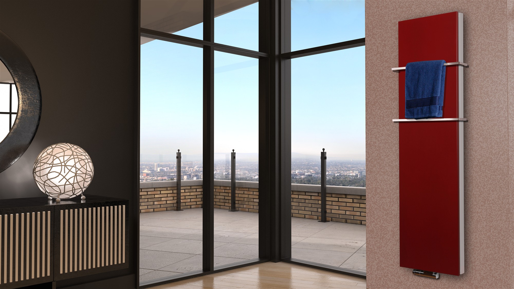 BADHEIZKÖRPER Design Mirror Steel 6 180x47cm 1964Watt rot (+2 Halter 15mm) SZAGATO Designheizkörper Handtuchheizkörper Mittelanschluss Handtuchwärmer