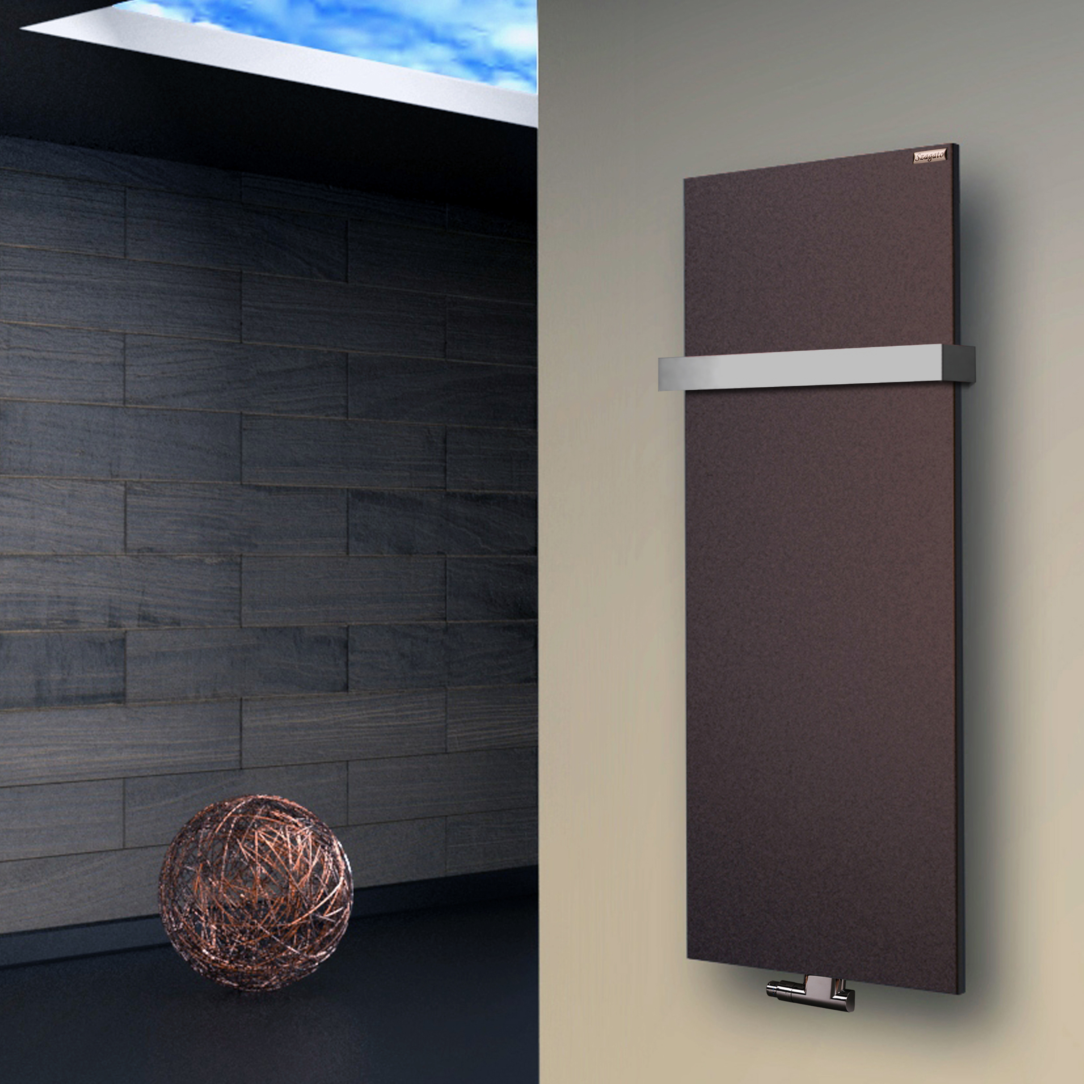 BADHEIZKÖRPER Design Mirror Steel 2 120x47cm 799 Watt braun (+1 Halter 50mm) SZAGATO Designheizkörper Handtuchheizkörper mit Mittelanschluss