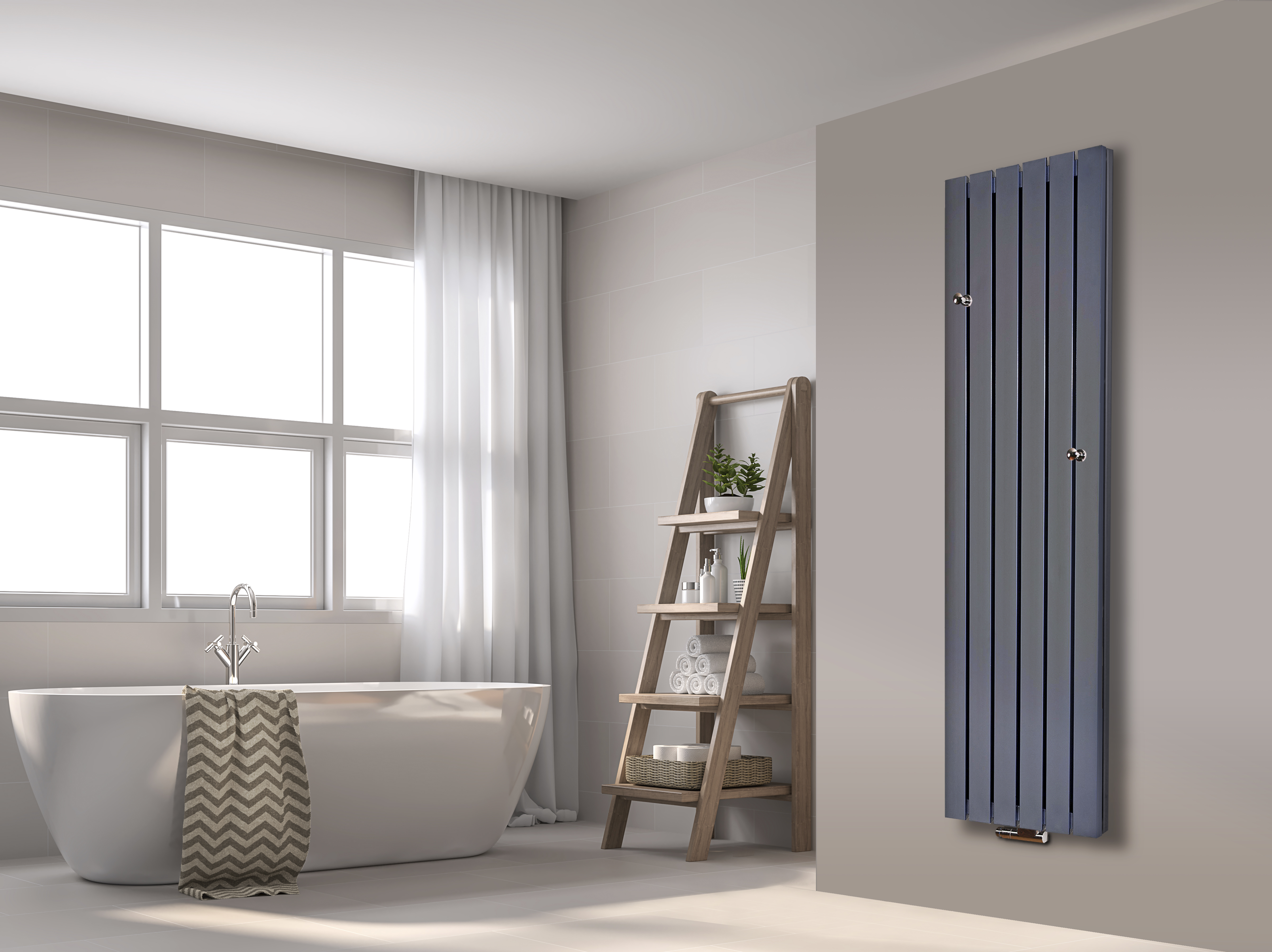 BADHEIZKÖRPER Design Peking 6 180x47cm 1964 Watt Edelstahloptik (+2 Knopfhalter) SZAGATO Designheizkörper Handtuchheizkörper mit Mittelanschluss Handtuchwärmer