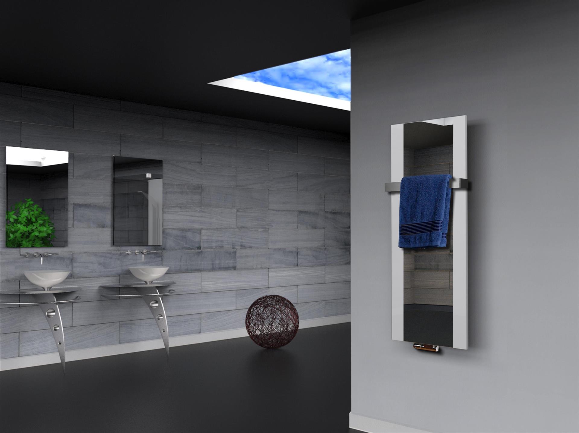 BADHEIZKÖRPER mit Spiegel Design Singapur 2 120x47cm 799 Watt weiß  (+1 Halter 50mm) SZAGATO Designheizkörper Handtuchheizkörper mit Mittelanschluss