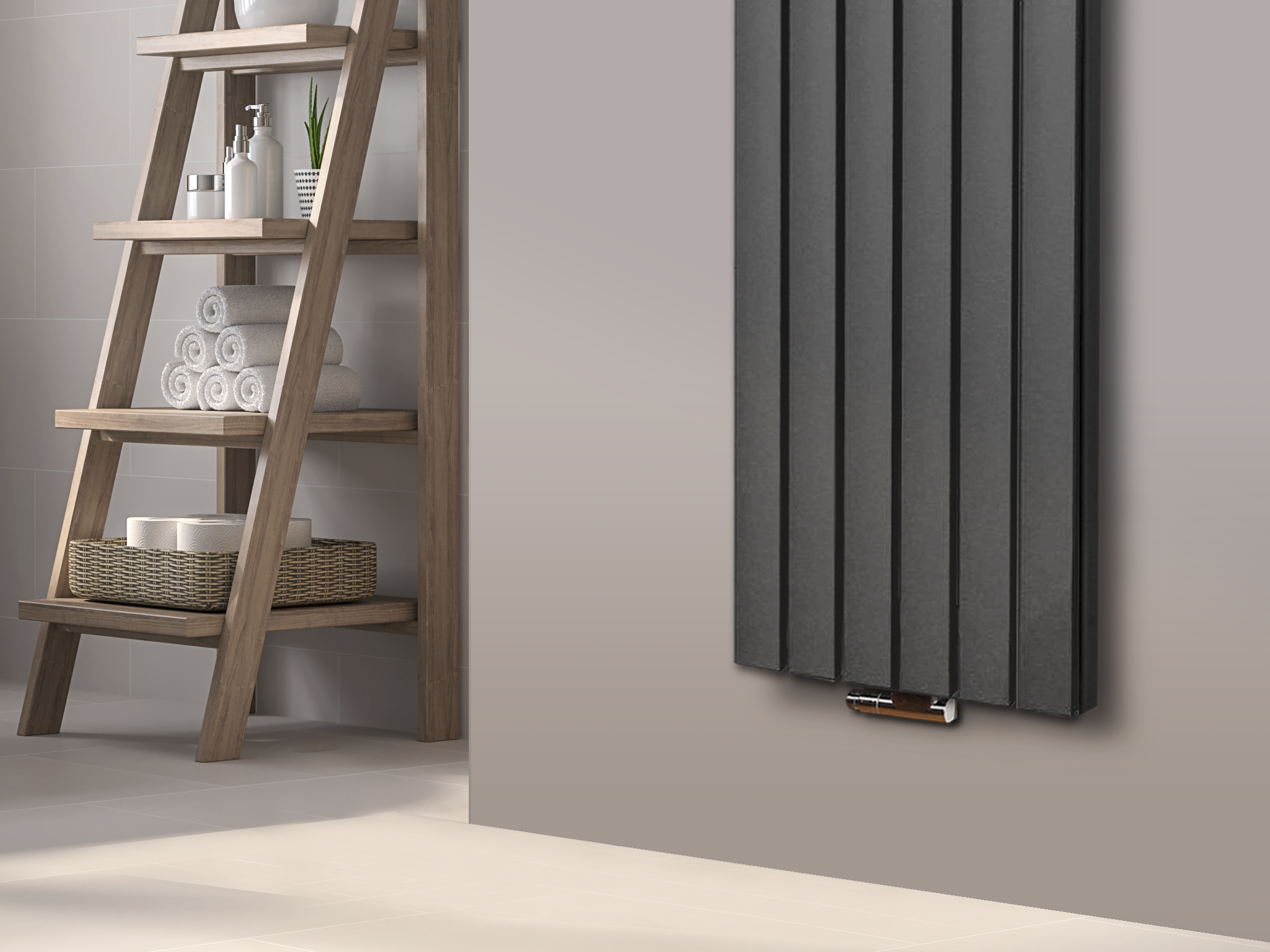 BADHEIZKÖRPER Design Peking 6 180x47cm 1964 Watt moonstone (+2 Knopfhalter) SZAGATO Designheizkörper Handtuchheizkörper mit Mittelanschluss Handtuchwärmer