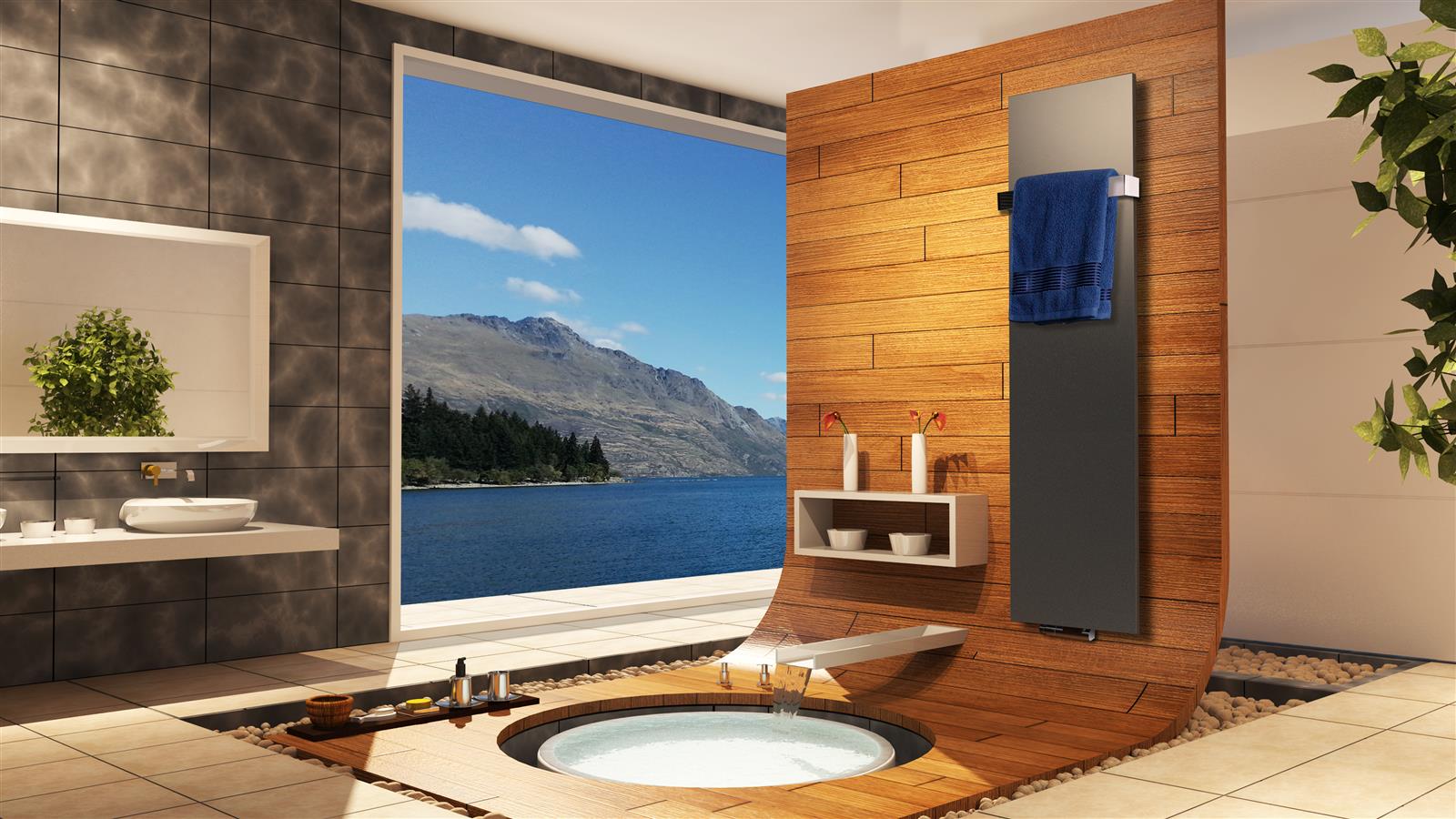 BADHEIZKÖRPER Design Mirror Steel 3 180x47cm 1118 Watt anthrazit - moonstone (+1 Halter glänzend 50mm) SZAGATO Handtuchheizkörper mit Mittelanschluss