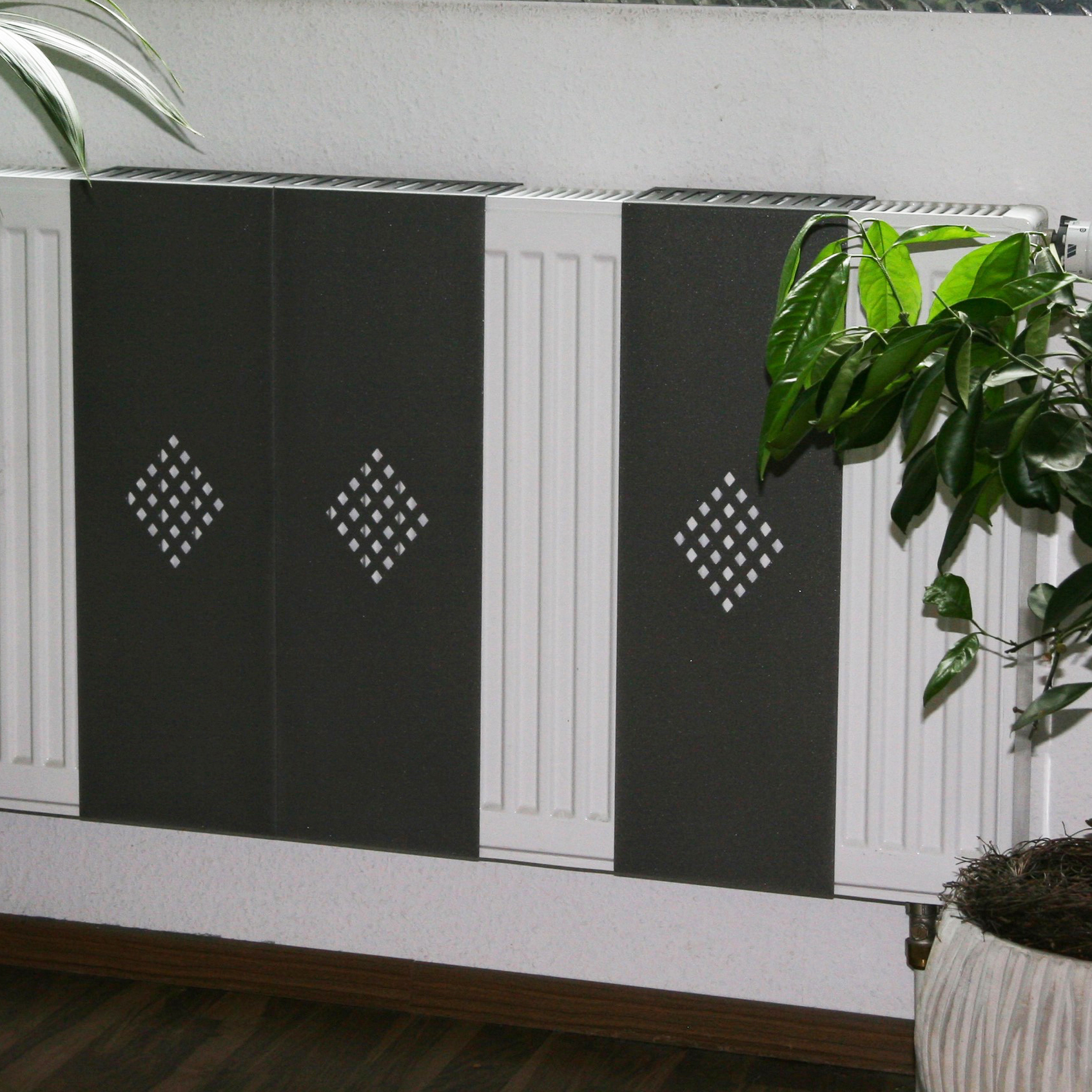 Heizkörperverkleidung 60 x 20cm Design Raute anthrazit (SET= 3 Stück) SZAGATO Heizungsverkleidung Verkleidung Heizkörper Abdeckung für Heizkörper