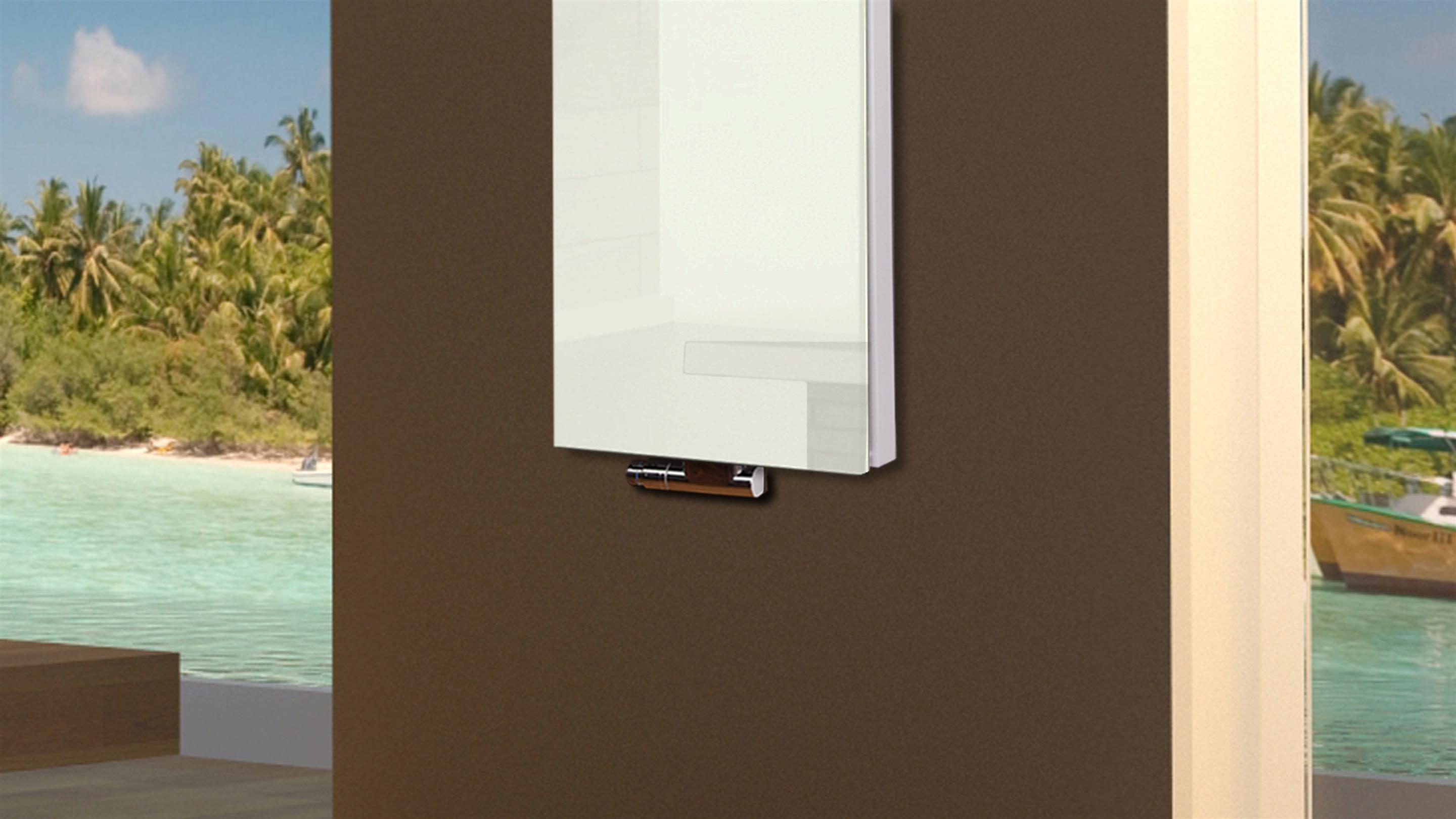 BADHEIZKÖRPER mit Glas Montevideo 5 Glasfront 120x47cm 1458 Watt weiß +1 Halter 50mm SZAGATO Designheizkörper Handtuchheizkörper mit Mittelanschluss