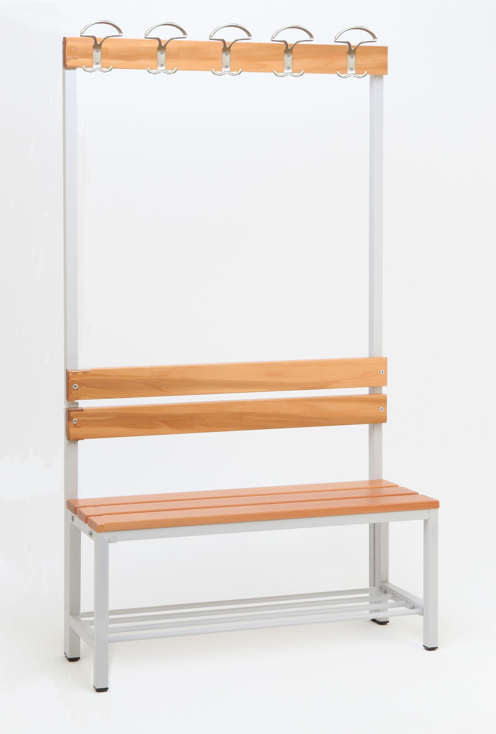Garderobenbank mit Haken 1-seitig mit Schuhrost HxBxT 170x100x30cm Marke SZAGATO | Umkleidebank Umkleide Sitzbank Garderobe mit Sitzbank für Schulen