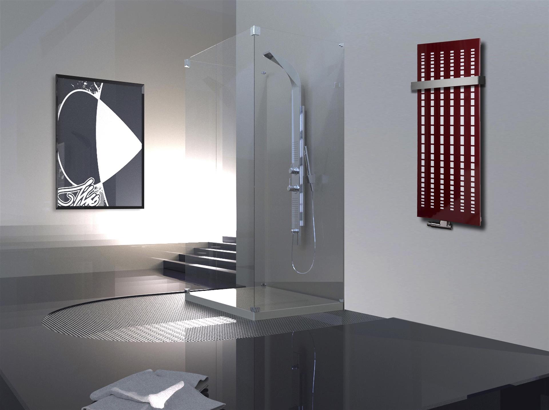 BADHEIZKÖRPER Design broken Mirror 2 120x47cm 799Watt rot (+1 Halter 50mm) SZAGATO Designheizkörper Handtuchheizkörper Mittelanschluss Handtuchwärmer