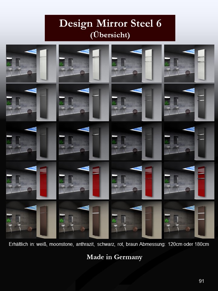 BADHEIZKÖRPER Design Mirror Steel 6 180x47cm 1964 Watt anthrazit - moonstone (+1 Halter 50mm) SZAGATO Designheizkörper Mittelanschluss Handtuchwärmer