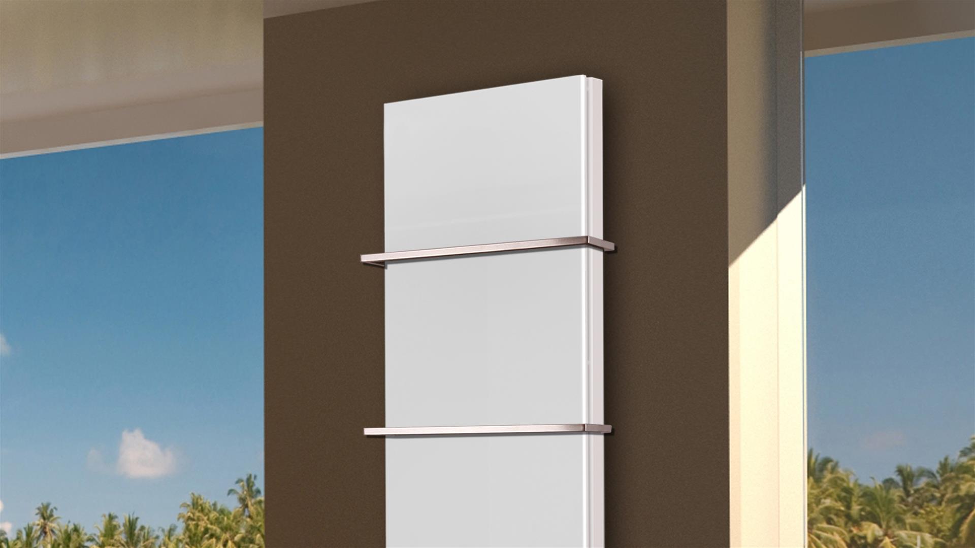 BADHEIZKÖRPER mit Glas Montevideo 6 Glasfront 180x47cm 1964 Watt weiß +2 Halter 15mm SZAGATO Designheizkörper Handtuchheizkörper mit Mittelanschluss