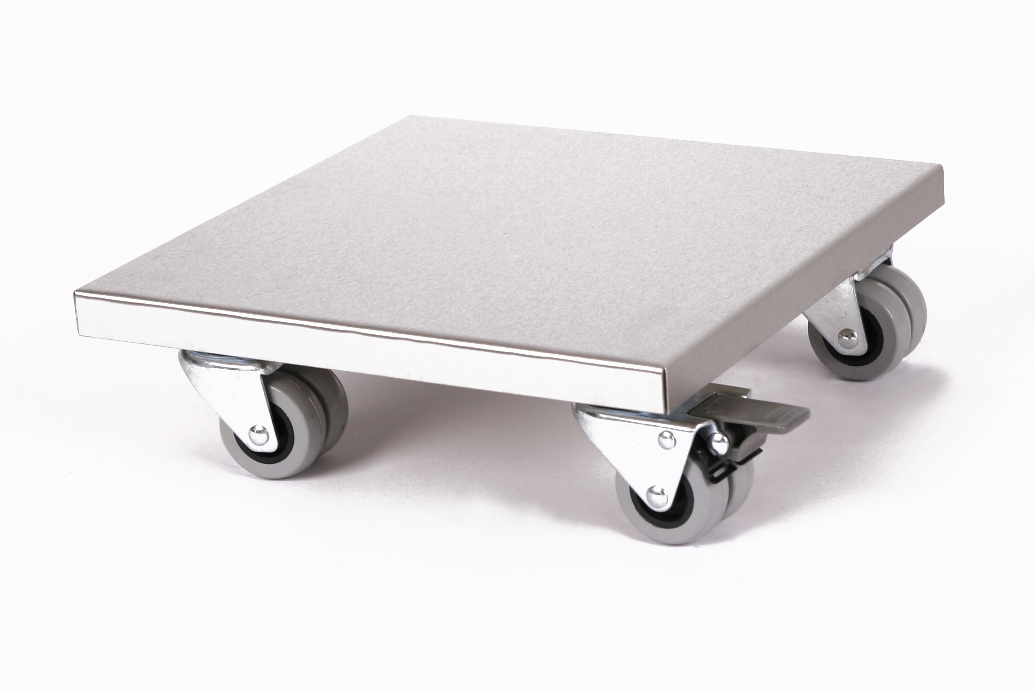 Rollbrett Pflanzenroller 30x30cm Edelstahl 300kg Doppelrollen + Bremse SZAGATO Made in Germany Blumenuntersetzer Möbelroller Outdoor Blumenroller