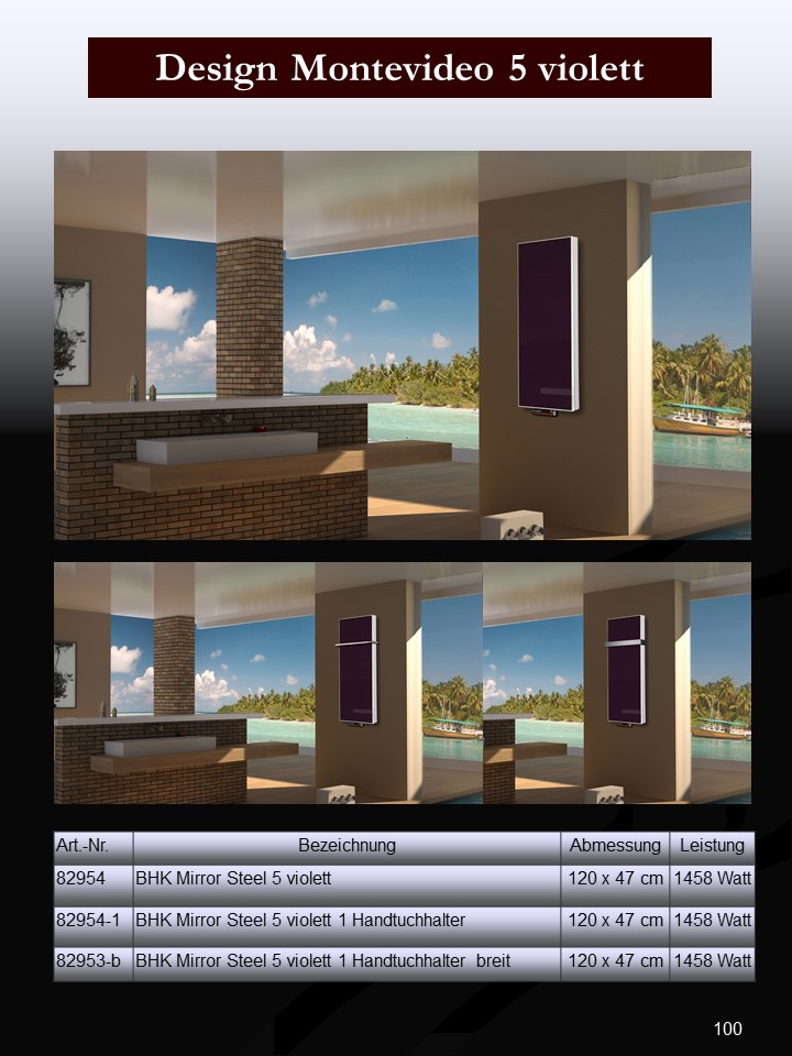 BADHEIZKÖRPER mit Glas Montevideo 5 Glasfront 120x47cm 1458 Watt violett SZAGATO Design Heizkörper Handtuchheizkörper Mittelanschluss Handtuchwärmer