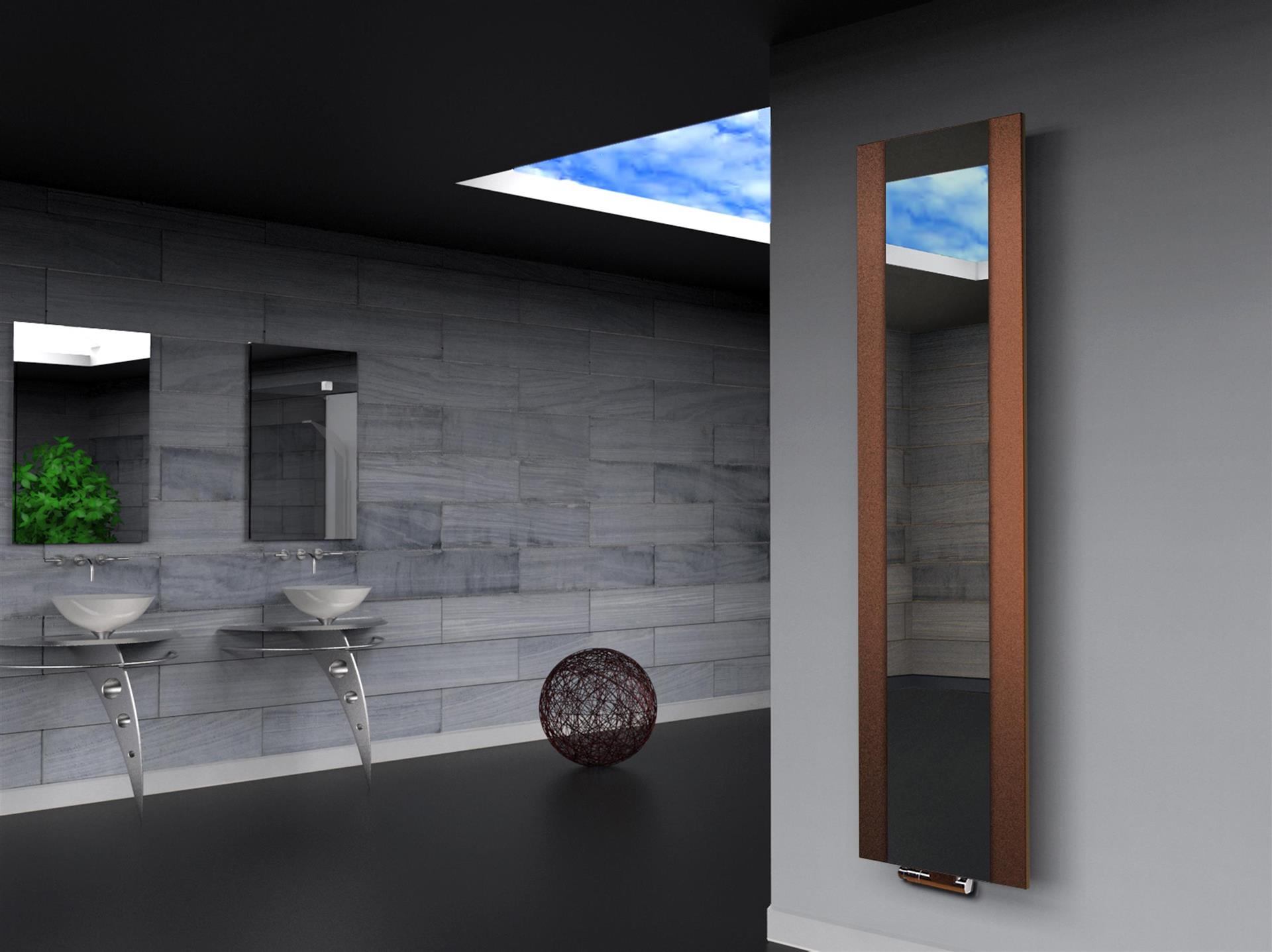 BADHEIZKÖRPER mit Spiegel Design Singapur 3 180x47cm 1118 Watt braun SZAGATO Designheizkörper Handtuchheizkörper mit Mittelanschluss Handtuchwärmer