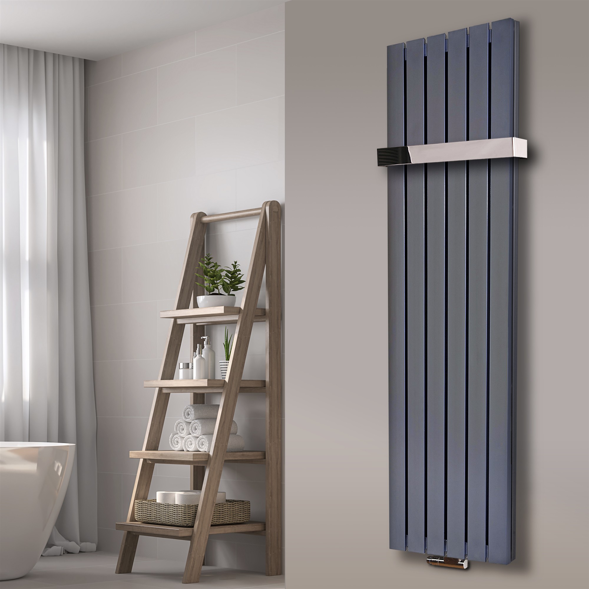 BADHEIZKÖRPER Design Peking 6 180x47cm 1964 Watt Edelstahloptik +1 Halter 50mm glänzend SZAGATO Designheizkörper Handtuchheizkörper mit Mittelanschluss