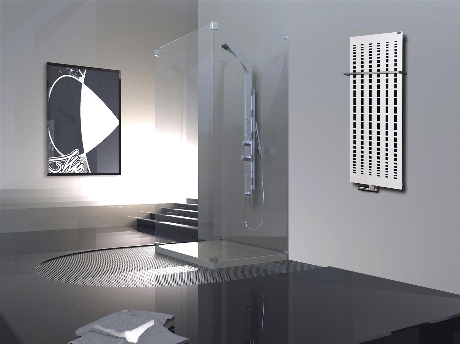 BADHEIZKÖRPER Design broken Mirror 2 120x47cm 799 Watt weiß +1 Halter 15mm SZAGATO Designheizkörper Handtuchheizkörper Mittelanschluss Handtuchwärmer