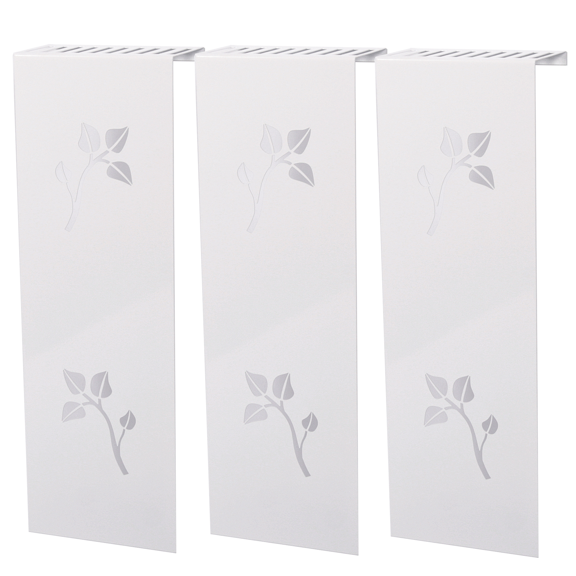 Heizkörperverkleidung 60 x 20cm Design Leaves weiß (SET=3 Stück) SZAGATO Heizungsverkleidung Verkleidung Heizkörper Abdeckung für Heizkörper
