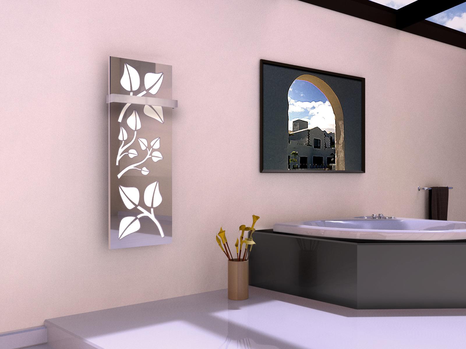 BADHEIZKÖRPER Design Leaves 2 120x47cm 799 Watt Edelstahl Hochglanz (+1 Halter 50mm) SZAGATO Designheizkörper mit Mittelanschluss Handtuchwärmer