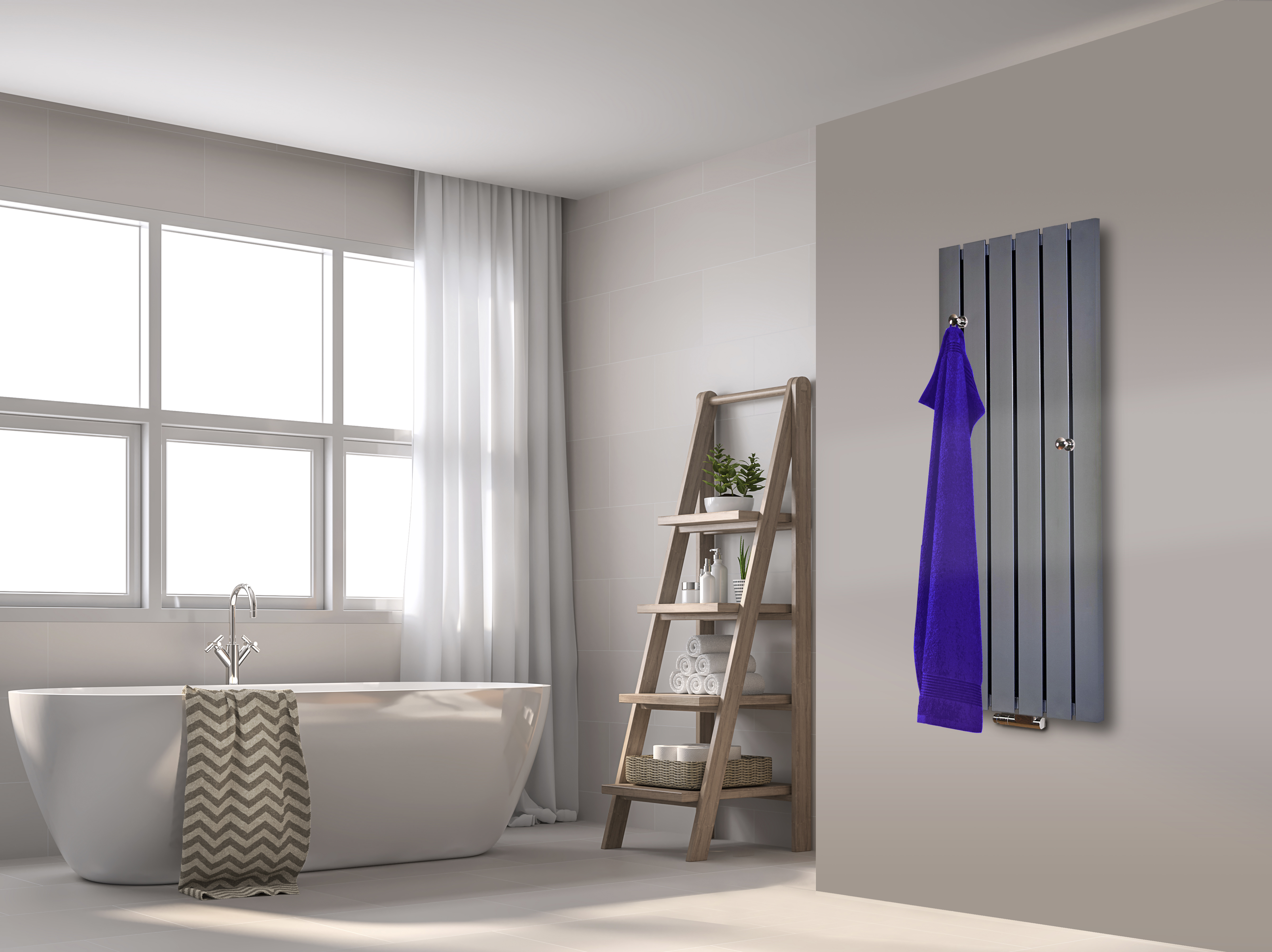 BADHEIZKÖRPER Design Peking 2 120x47cm 799 Watt Edelstahloptik (+ 2 Knopfhalter) SZAGATO Handtuchheizkörper mit Mittelanschluss Handtuchwärmer