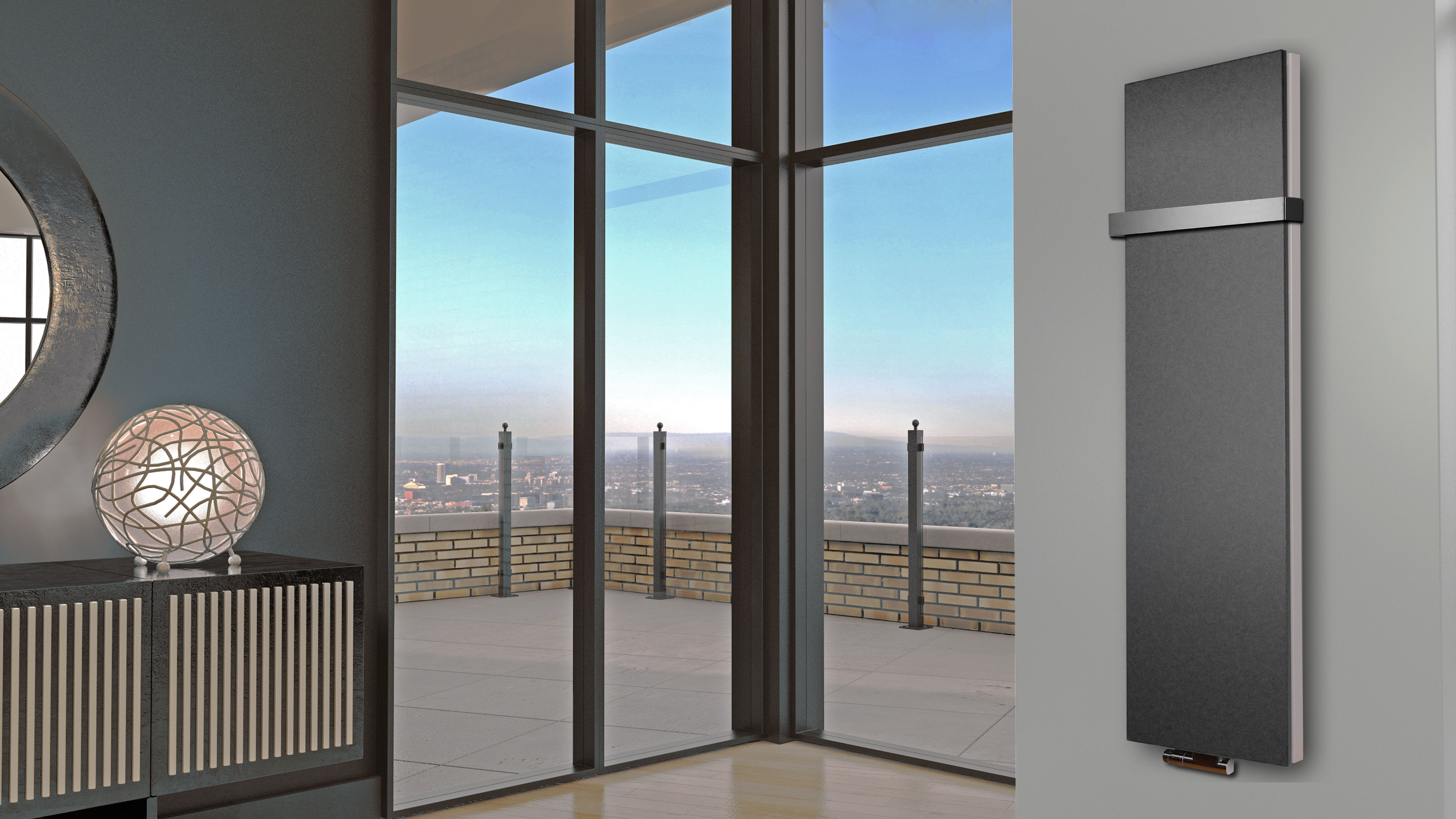 BADHEIZKÖRPER Design Mirror Steel 6 180x47cm 1964 Watt anthrazit - moonstone (+1 Halter 50mm) SZAGATO Designheizkörper Mittelanschluss Handtuchwärmer