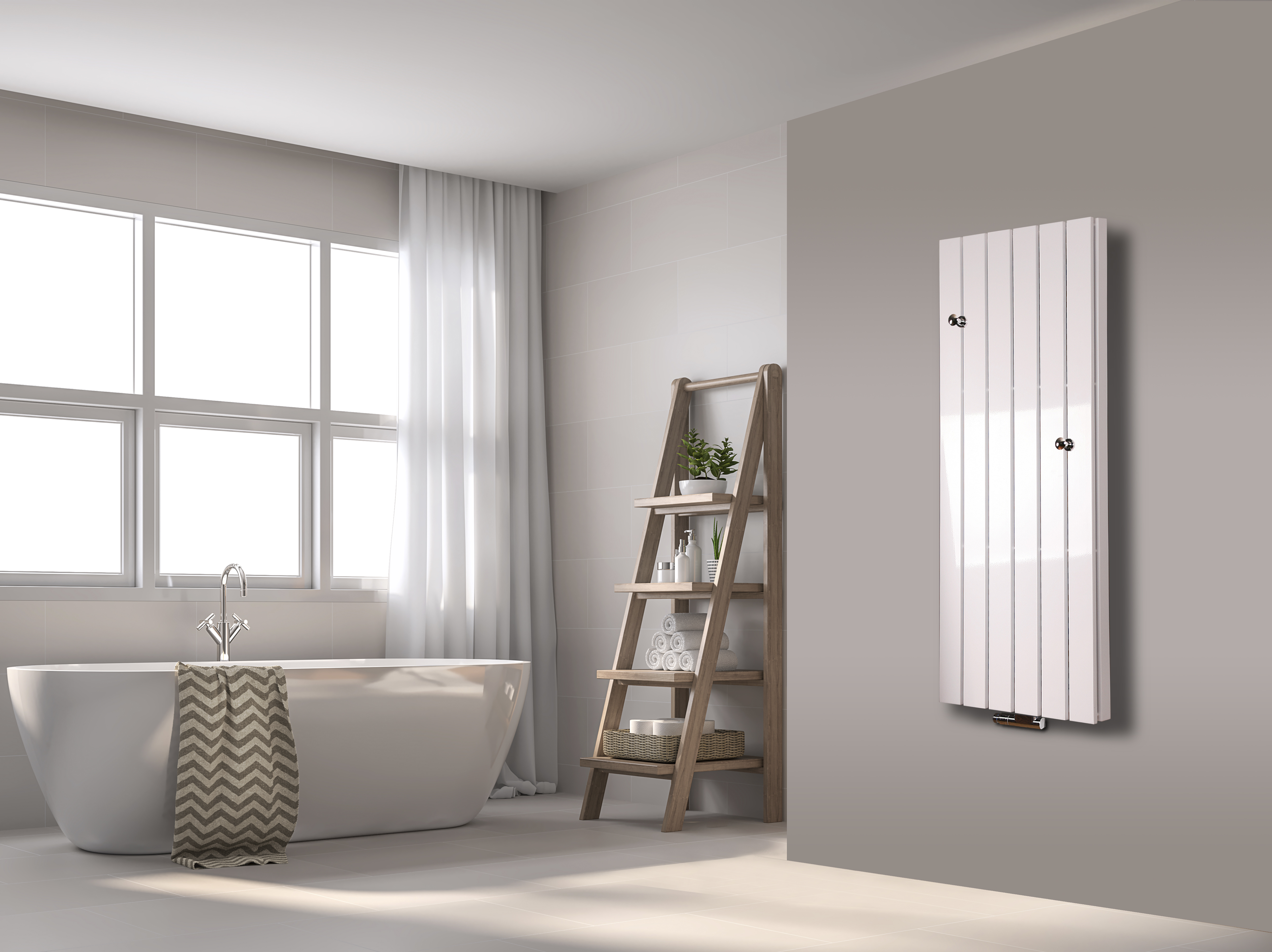 BADHEIZKÖRPER Design Peking 5 120x47cm 1458 Watt weiß (+2 Knopfhalter) SZAGATO Designheizkörper Handtuchheizkörper mit Mittelanschluss Handtuchwärmer