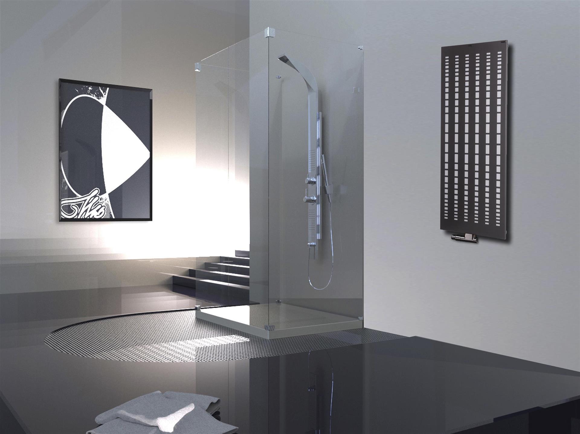 BADHEIZKÖRPER Design broken Mirror 2 120x47cm 799 Watt anthrazit - moonstone (+1 Halter 50mm) SZAGATO Designheizkörper Mittelanschluss Handtuchwärmer