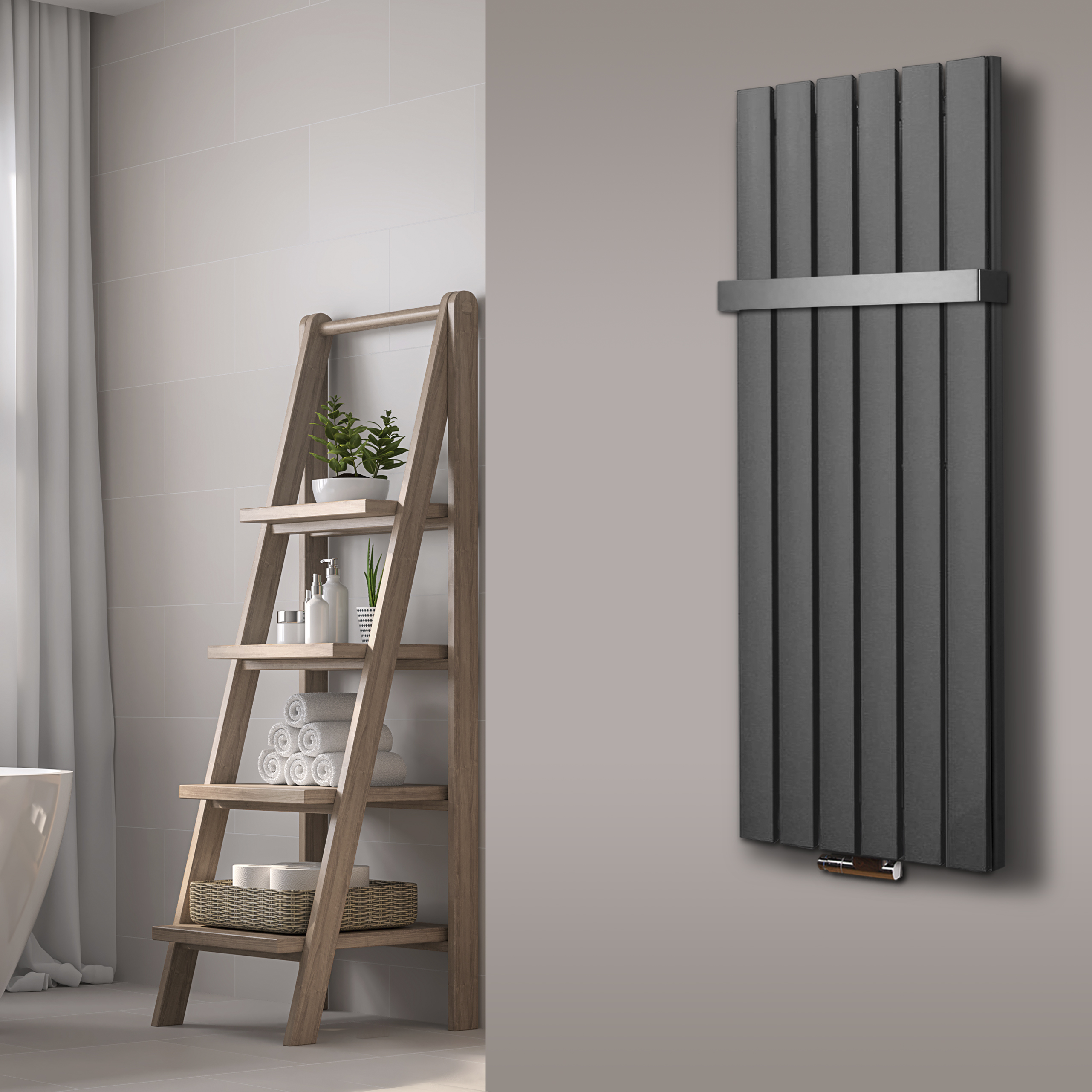 BADHEIZKÖRPER Design Peking 5 120x47cm 1458 Watt moonstone (+1 Halter 50mm) SZAGATO Handtuchheizkörper mit Mittelanschluss Handtuchwärmer