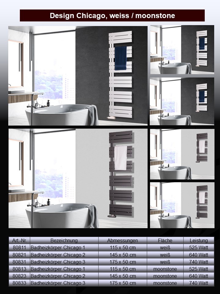 BADHEIZKÖRPER Design Chicago 2 145x50cm 640 Watt anthrazit - moonstone SZAGATO Designheizkörper Handtuchheizkörper mit Mittelanschluss Handtuchwärmer