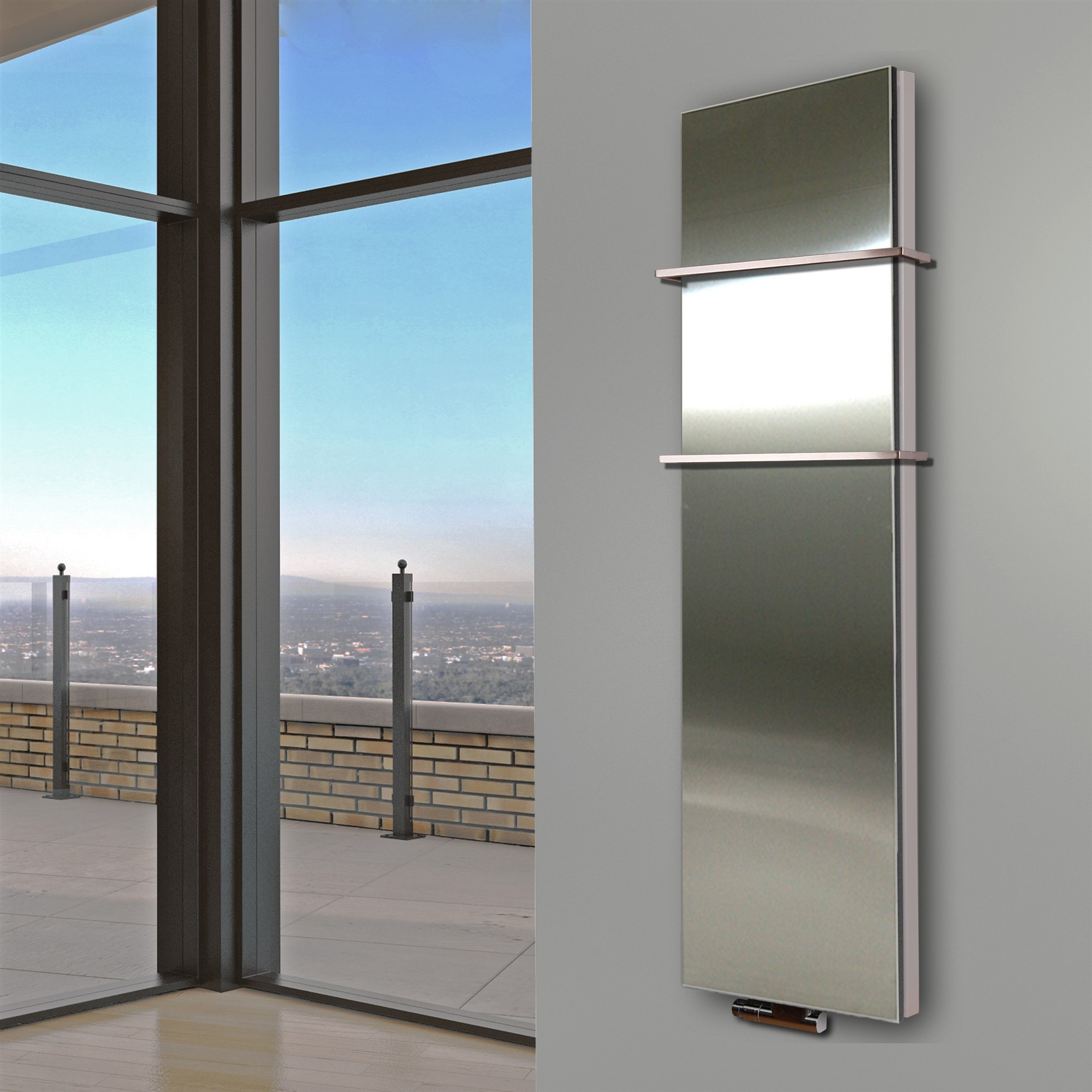 BADHEIZKÖRPER Design Mirror 6 180x47cm 1964 Watt Edelstahl matt (+2 Halter 15mm) SZAGATO Designheizkörper Handtuchheizkörper mit Mittelanschluss