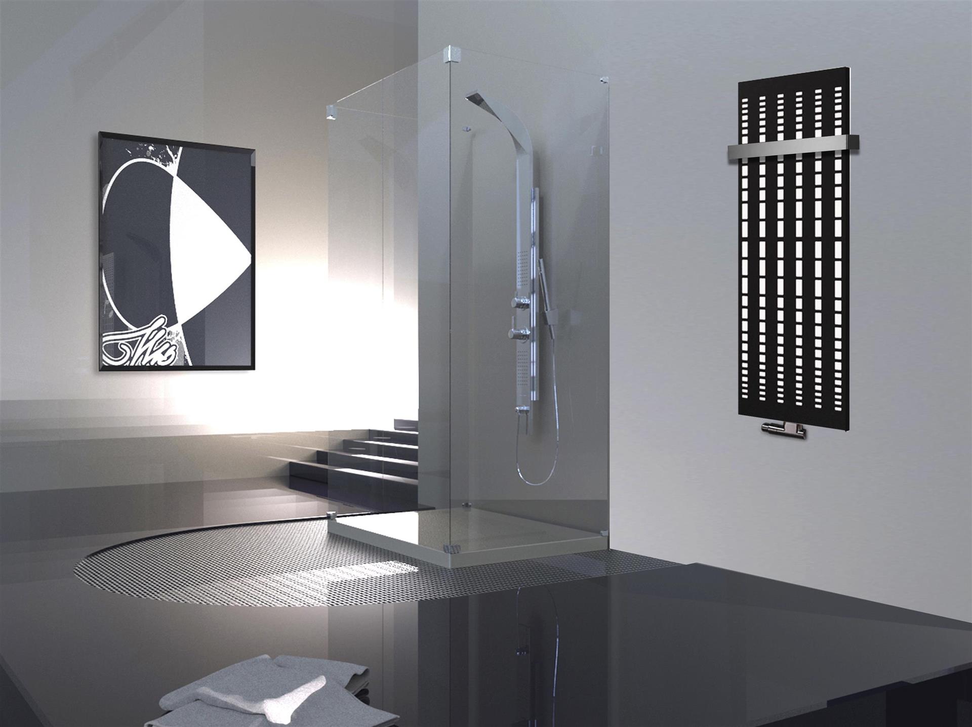 BADHEIZKÖRPER Design broken Mirror 2 120x47cm 799 Watt schwarz (+1 Halter 50mm) SZAGATO Designheizkörper Handtuchheizkörper mit Mittelanschluss