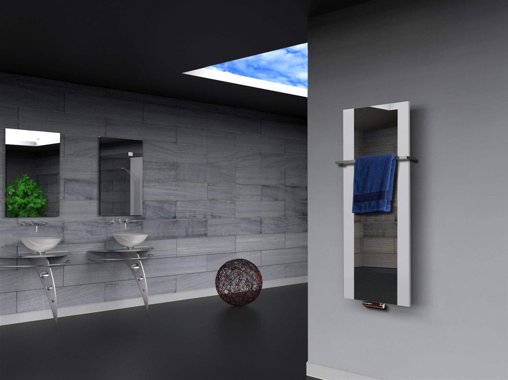 BADHEIZKÖRPER mit Spiegel Design Singapur 2 120x47cm 799 Watt weiß  (+1 Halter 15mm) SZAGATO Designheizkörper Handtuchheizkörper mit Mittelanschluss