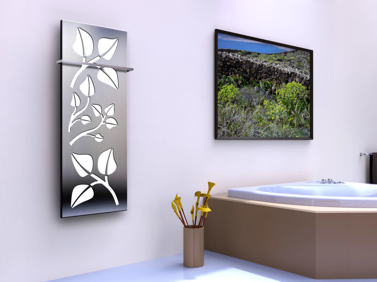 BADHEIZKÖRPER Design Leaves 2 120x47cm 799 Watt Edelstahl matt (+1 Halter 15mm) SZAGATO Designheizkörper Handtuchheizkörper mit Mittelanschluss