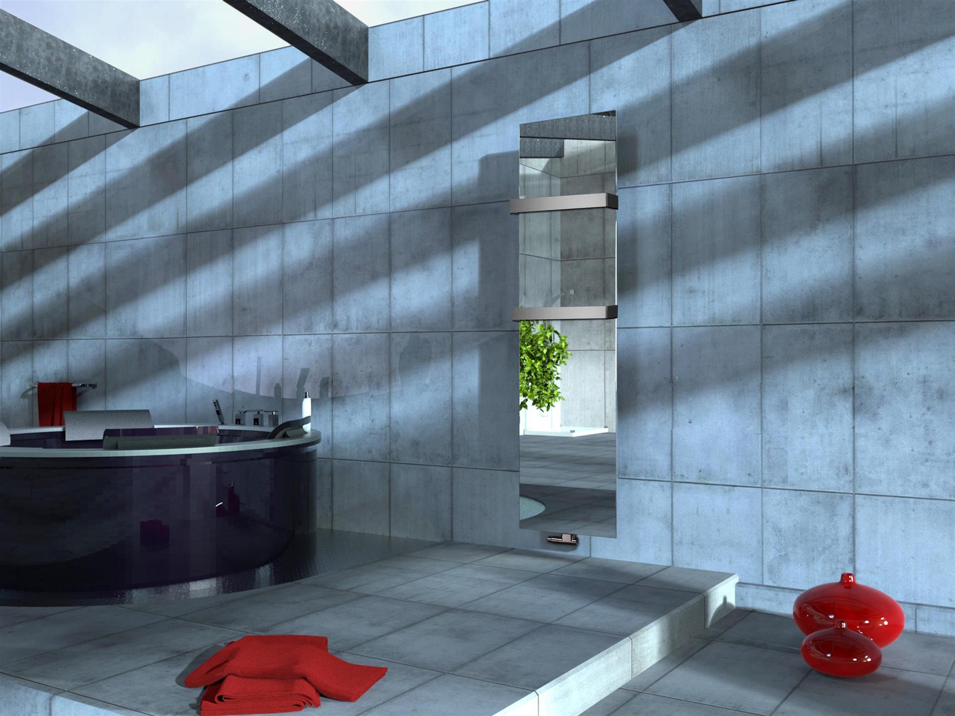 BADHEIZKÖRPER mit Spiegel Design Mirror 3 180x47cm 1118 Watt Edelstahl (+2 Halter 50mm) SZAGATO Designheizkörper mit Mittelanschluss Handtuchwärmer