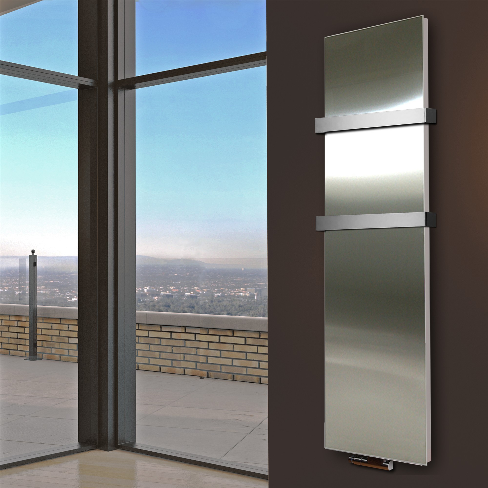 BADHEIZKOERPER Design Mirror 3 180x47cm 1118 Watt Edelstahl matt (+2 Halter 50mm) SZAGATO Designheizkörper Handtuchheizkörper mit Mittelanschluss