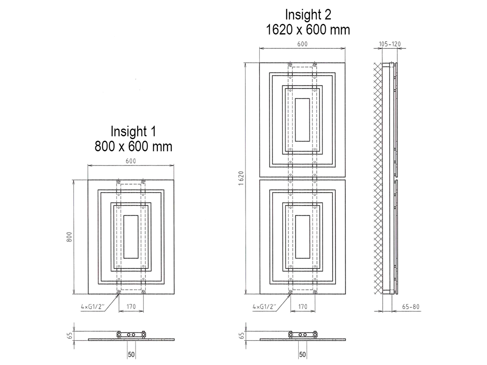 BADHEIZKÖRPER Design Insight 1 80x60cm 612 Watt weiß (+ 2 Knopfhalter) SZAGATO Designheizkörper Handtuchheizkörper mit Mittelanschluss Handtuchwärmer